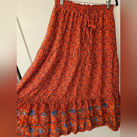 NWT - Bohemian Zesica Elastic Waist & Drawstring Floral Maxi Skirt - Size L - Picture 4 of 8